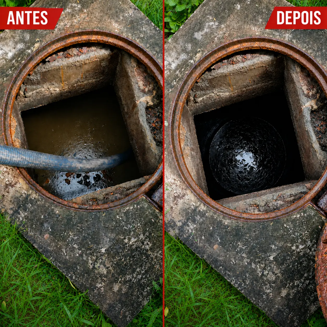 Antes e depois — limpeza de fossa